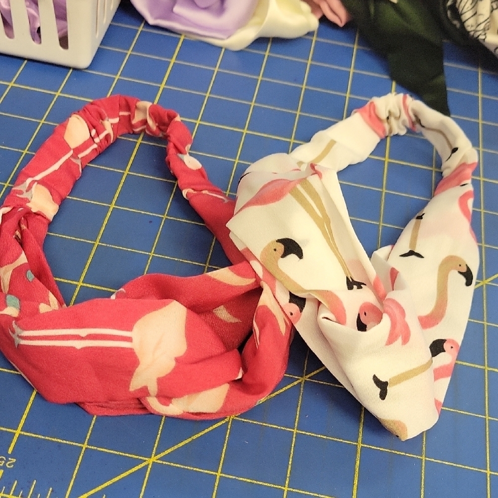 Bundle of 2 Flamingo Headbands Pink White 20" Unstretched